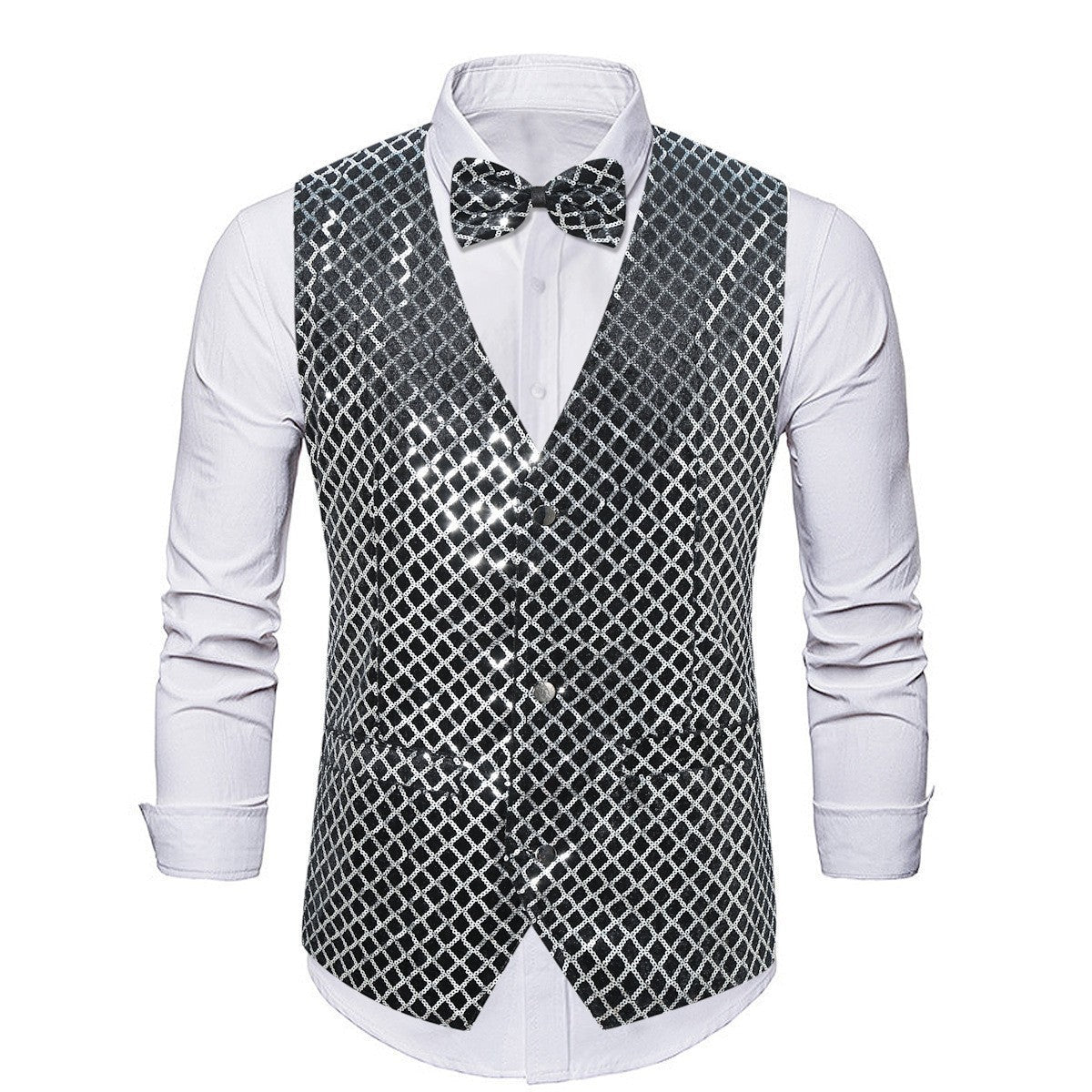 Herren Blazer Elegant Pailletten Verschluss Mit Fliege