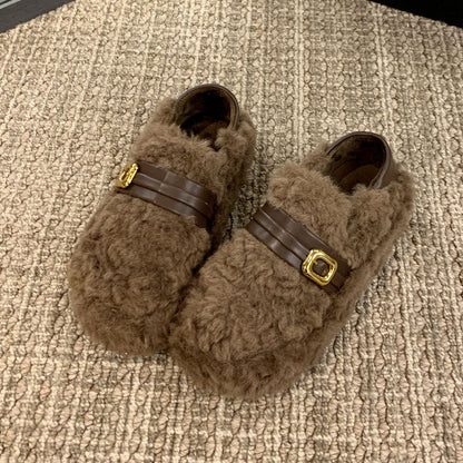 Damen Pantoletten Weich Flauschig Warm mit Riemen