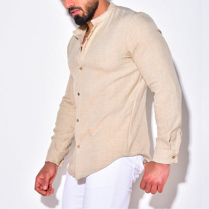 Herren Leinenhemd Modern mit verdeckter Knopfleiste
