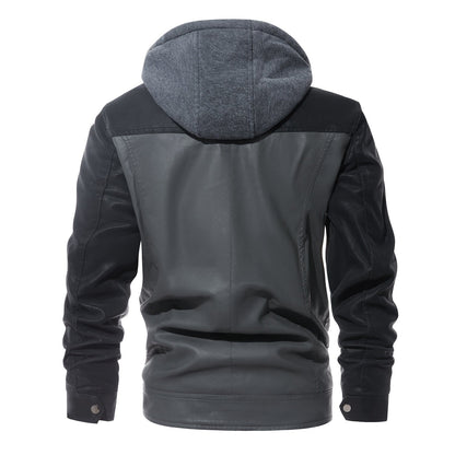 Herren Lederjacke Mit Kapuze Modern Elegant Schwarz