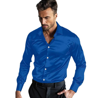 Herren Hemd Langarm Elegantes Satinhemd Luxus Qualität