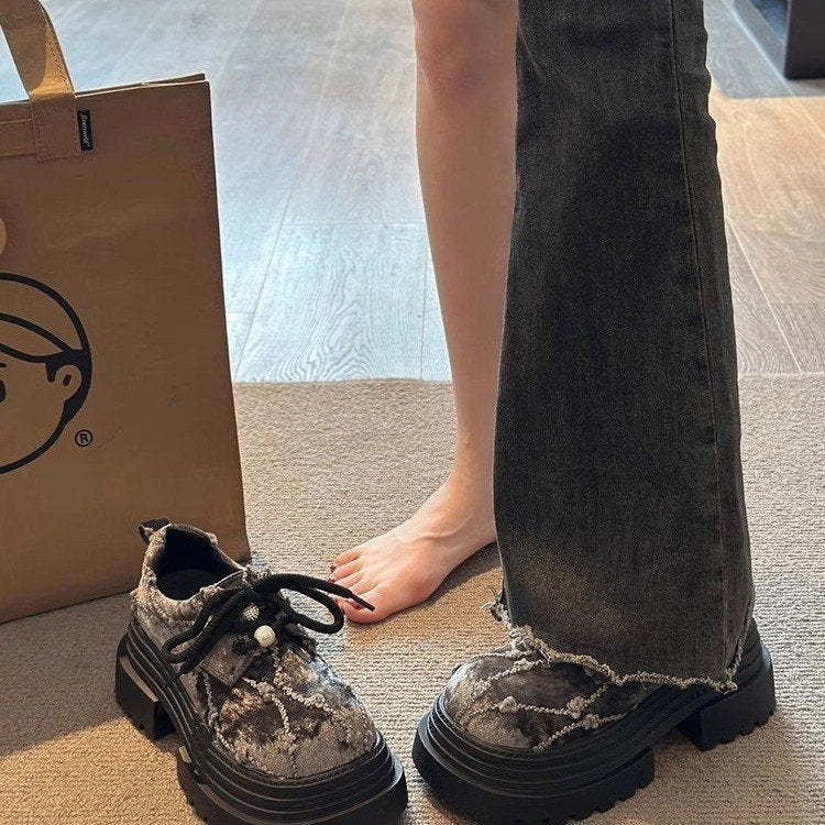 Damen Plattform Sneaker Chunky Strukturiert Schnüren
