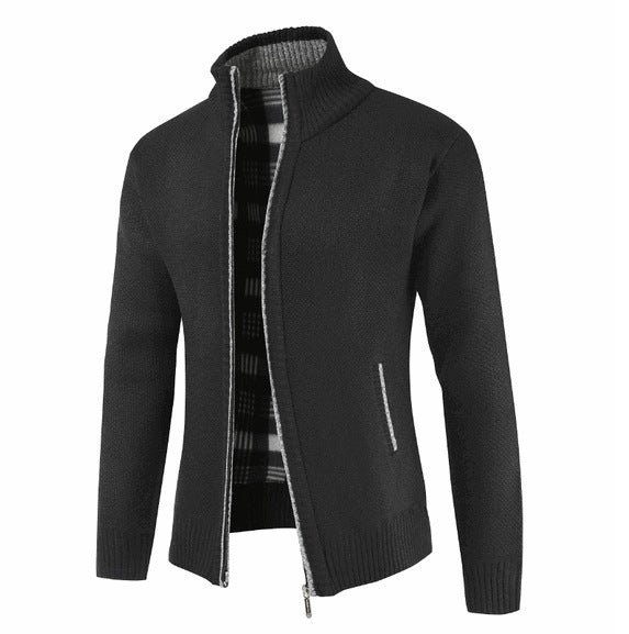 Herren Strickjacke Mit Kragen Und Taschen Grau