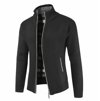 Herren Strickjacke Mit Kragen Und Taschen Grau