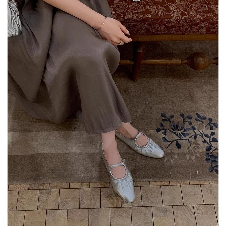 Damen Ballerinas Bequem Elastisch Schnürung