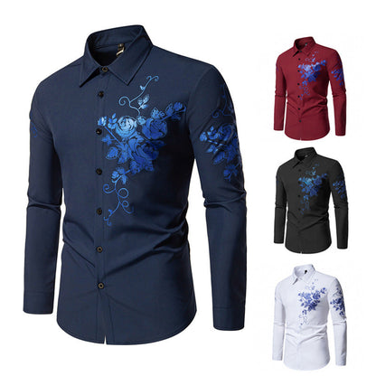 Herren Langarmhemd mit Blumen Stickereien Modern Style - BerlinGlamour