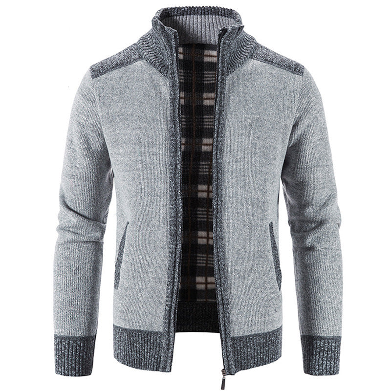 Herren Strickjacke Stehkragen Modern Strukturiert