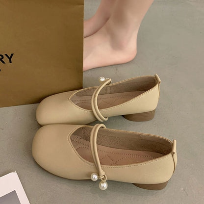 Damen Ballerinas Schuhe mit Riemchen und Perlen