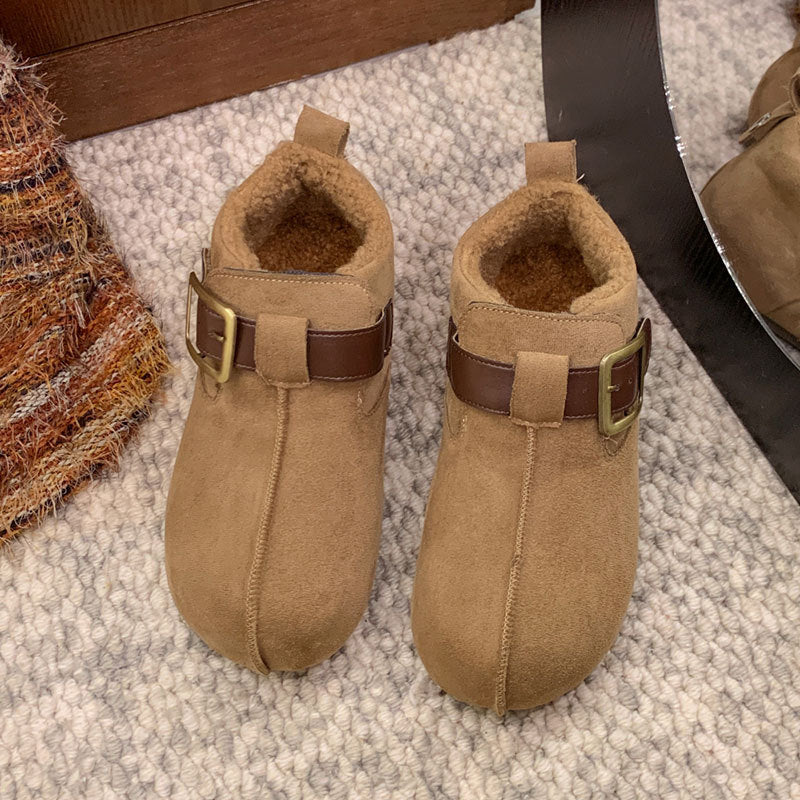 Damen Hausschuhe Plüsch Warm mit Schnalle Modern