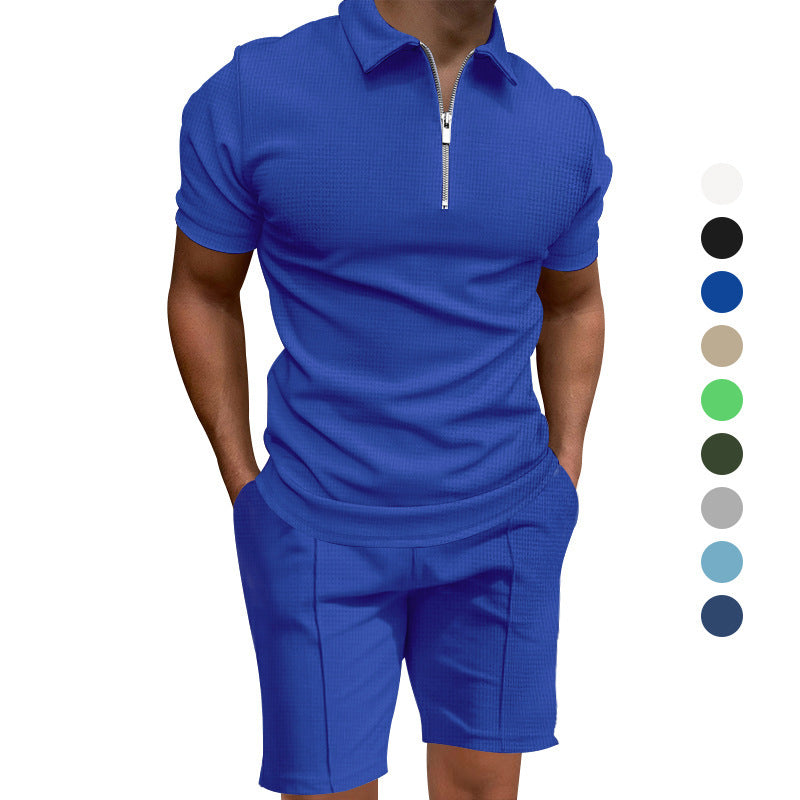 Herren Polo-Shorts-Set Modern mit elastischem Bund und Reißverschluss