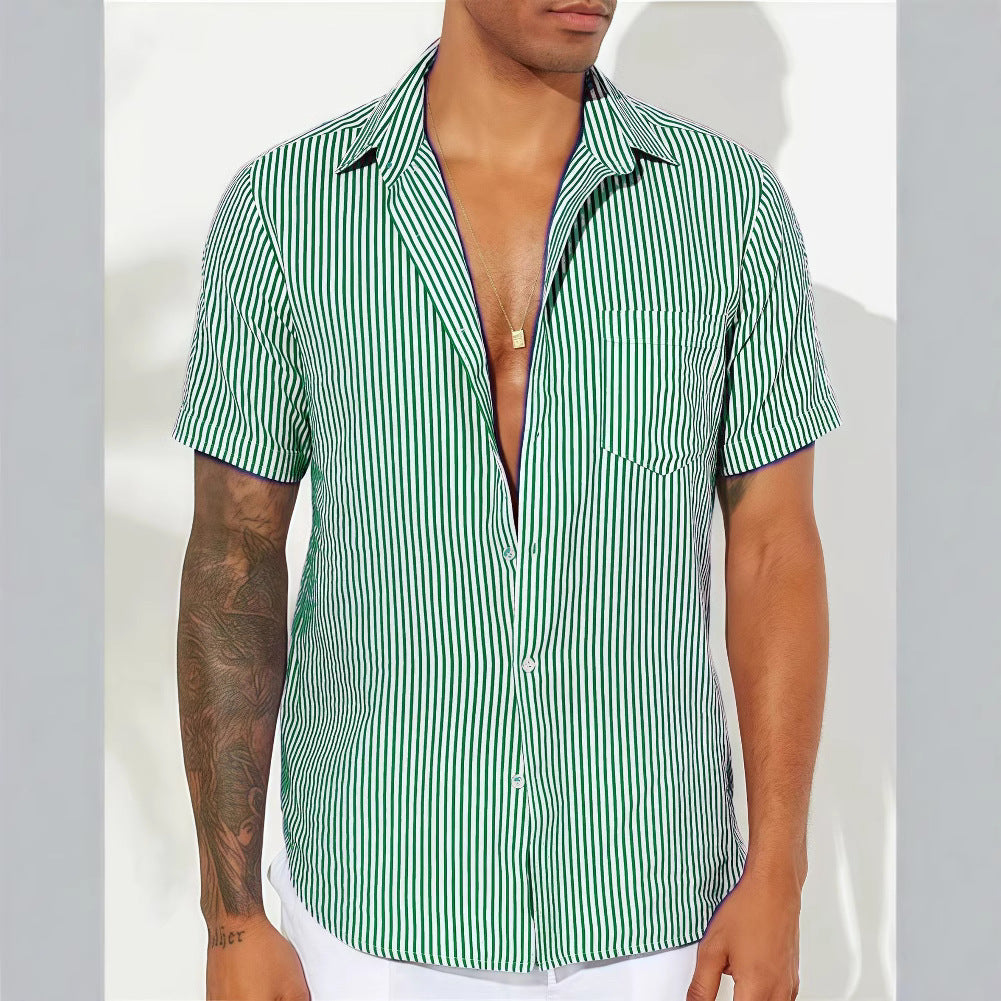 Herren Hemd Kurzarm Streifen Button Down Sommer