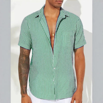 Herren Hemd Kurzarm Streifen Button Down Sommer