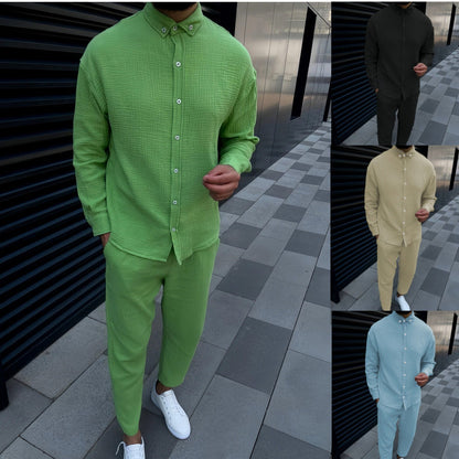 Herren Langarmhemd Elegant Modern mit Knöpfen und Struktur - BerlinGlamour