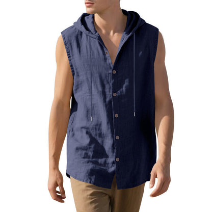 Herren Kapuzenshirt Ärmellos Lässig Mit Knöpfen
