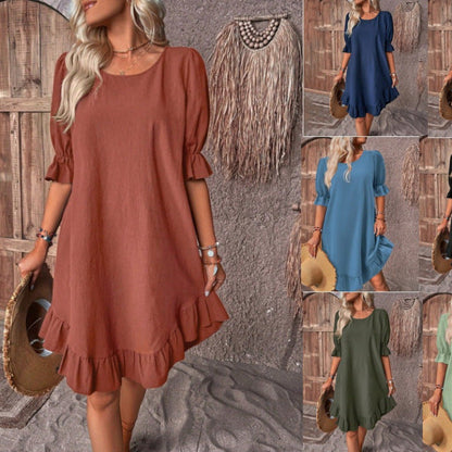 BerlinGlamour lockeres Kleid mit Swing-Ärmeln und Rundhalsausschnitt