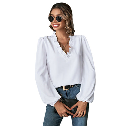 Elegante Damenbluse Rüschendekoration Voluminöse Ärmel