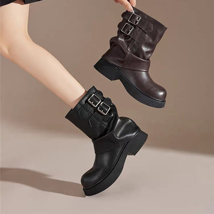 Damen Stiefeletten Modisch Robust mit verstellbarem Riemen