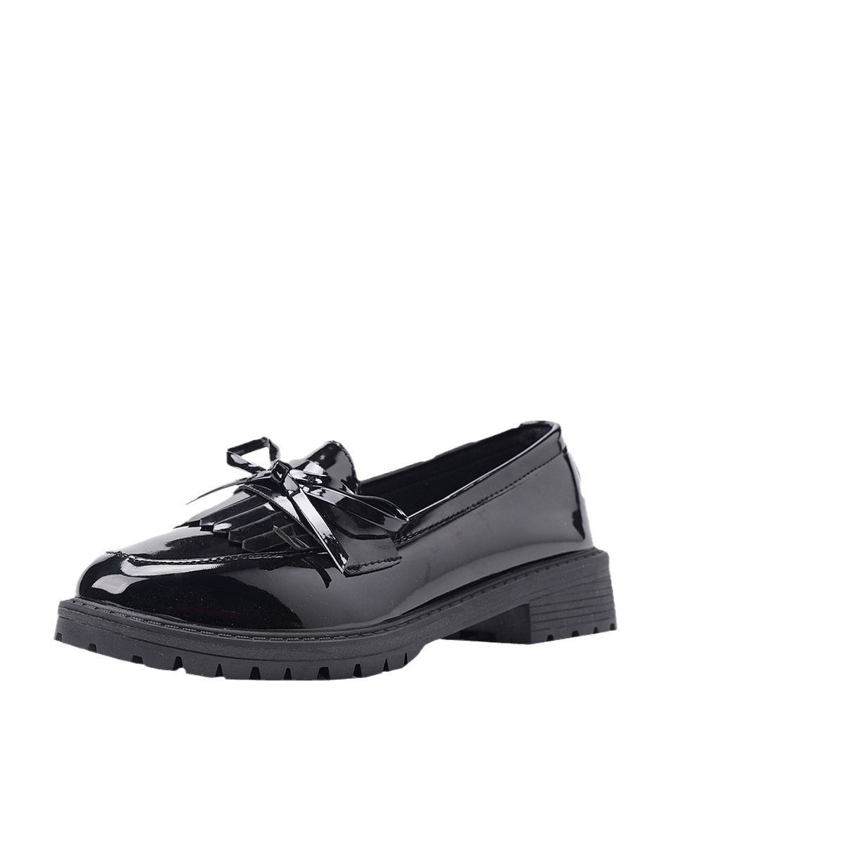 Damen Loafers Elegantes Design Lackleder Schleife