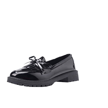 Damen Loafers Elegantes Design Lackleder Schleife
