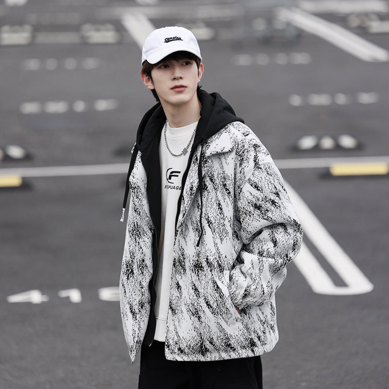 Herren Übergangsjacke Karomuster Kapuze Modern
