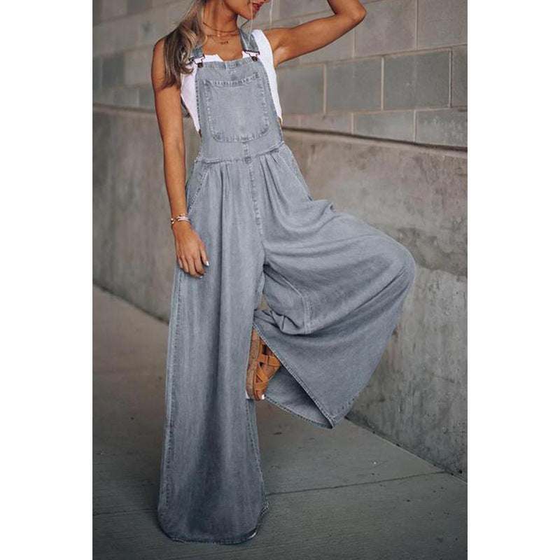 Damen Overalls Weites Bein Denim Modell