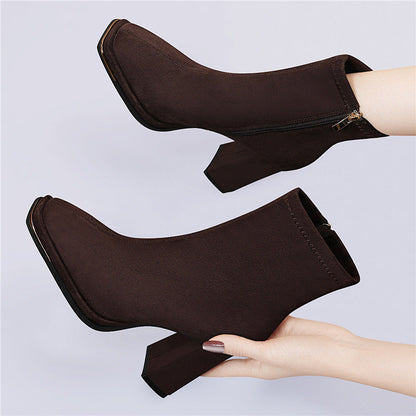 Damen Stiefeletten Blockabsatz Reißverschluss Schuhe Damen Mode