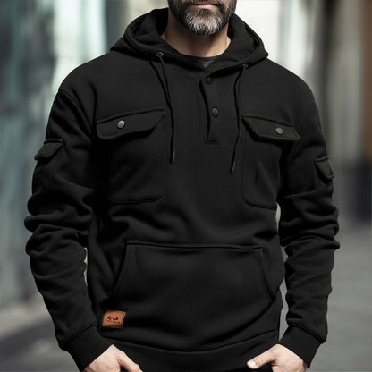 Herren Fleece Hoodie Warm mit Brusttasche Modern