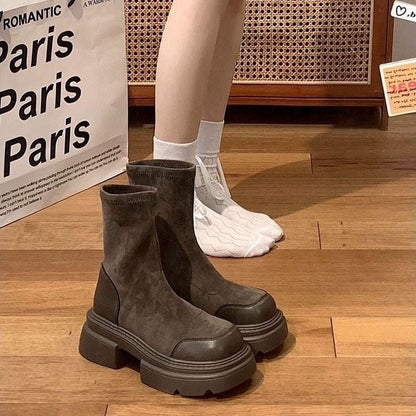 Damen Stiefeletten Chunky Komfort Sohle Elastisch