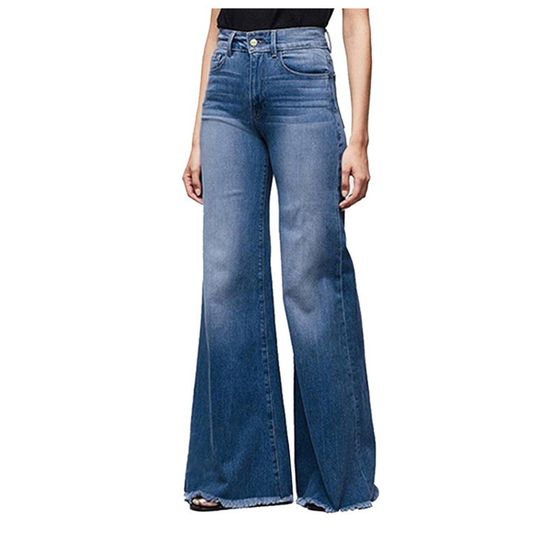 Damen Schlaghose Ausgefranst Jeanshose Trendy