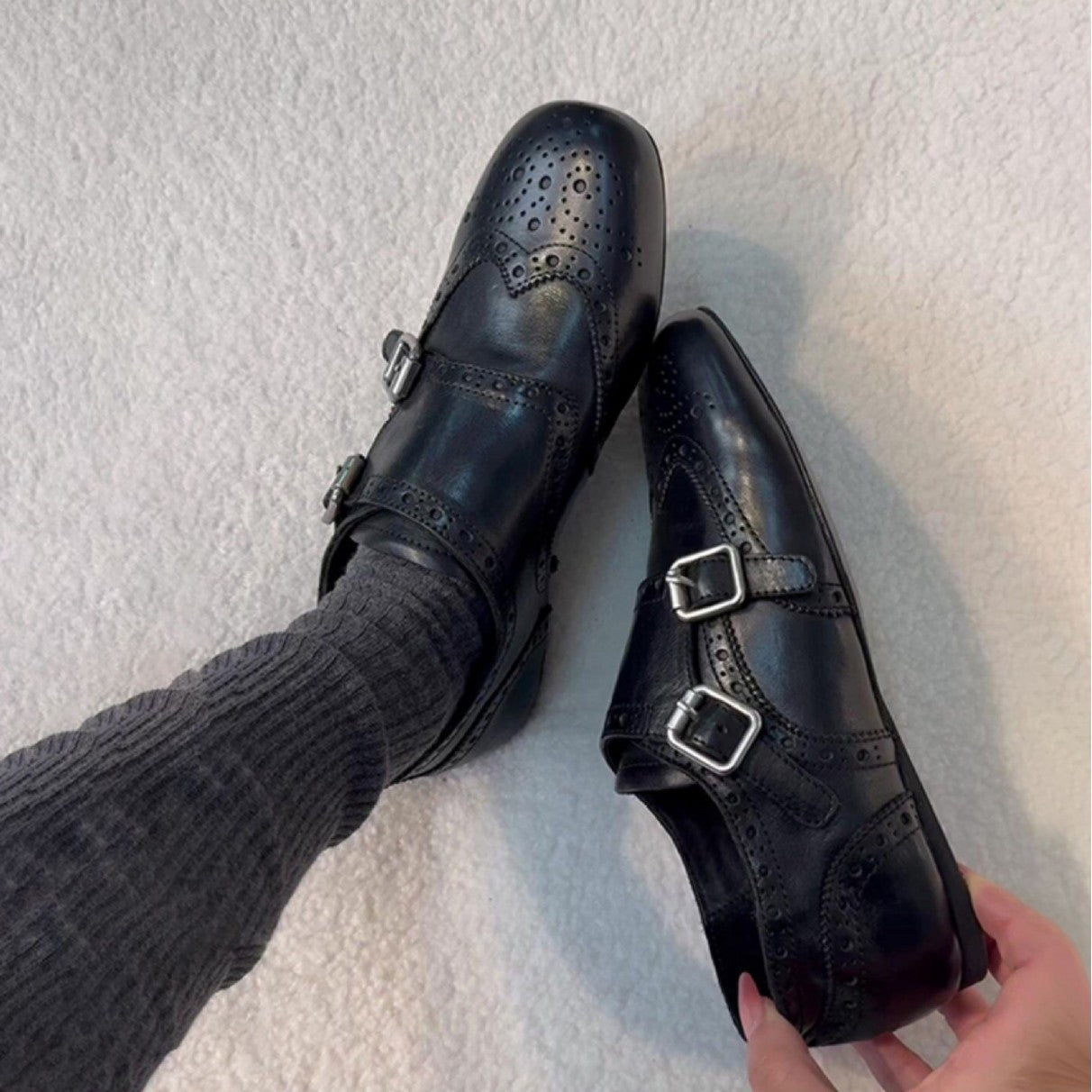 Damen Mokassins Elegant mit Doppelschnalle und Heidi Look