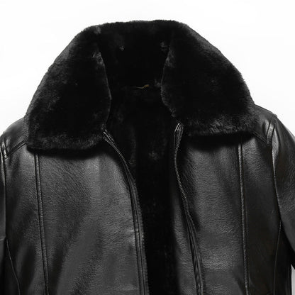 Herren Lederjacke Warm Lammfell Gefüttert Winter