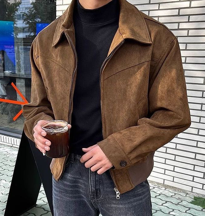 Herren Lederjacke Übergangsjacke Soft Schwarz Reißverschluss
