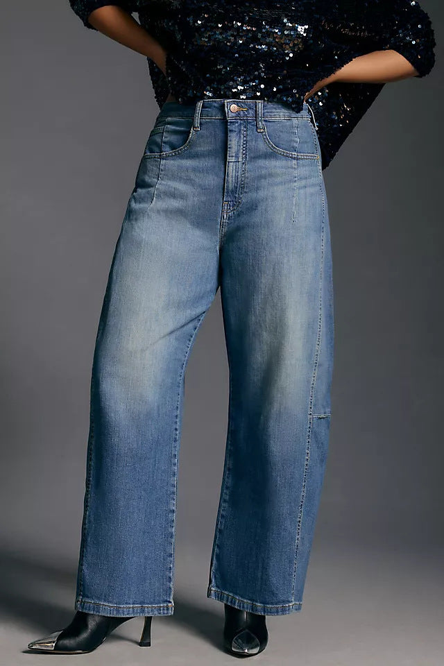 Damen Jeans Cropped Weite Bequem Lässig