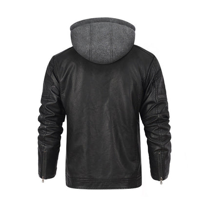 Herren Lederjacke mit abnehmbarem Kapuzenfutter Schwarz Ledermantel