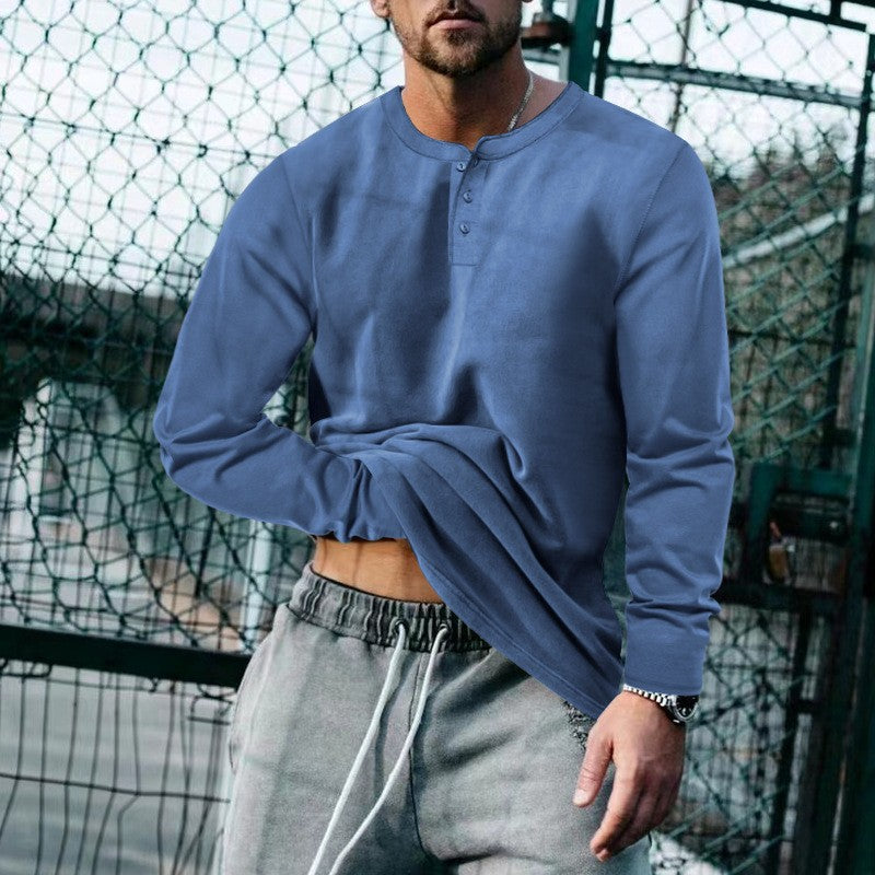 Herren Langarmshirt Modern Weich Bequem Knopfleiste