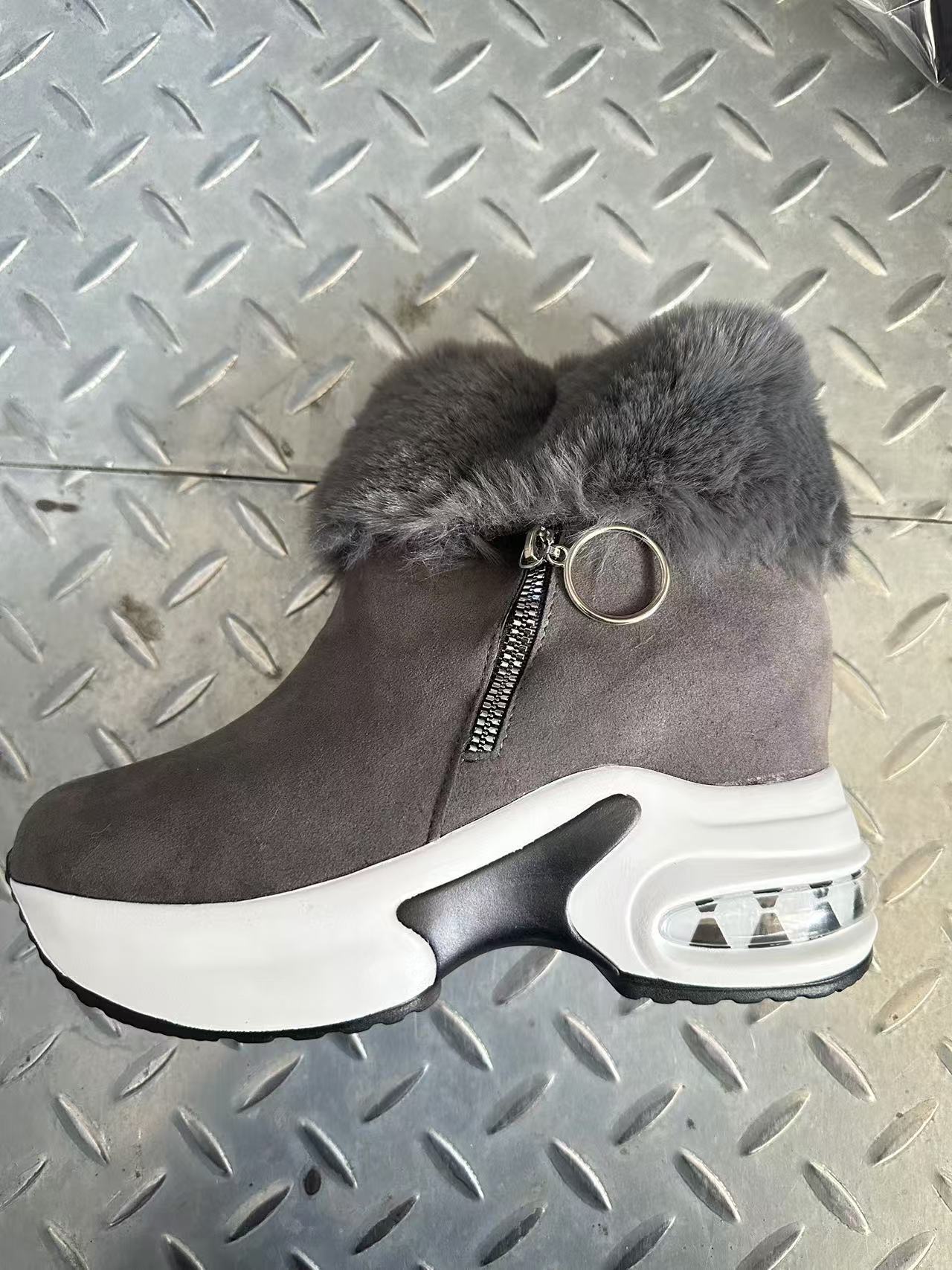 Damen Stiefel Sneaker mit Weichem Fellkragen Trendy Reißverschluss