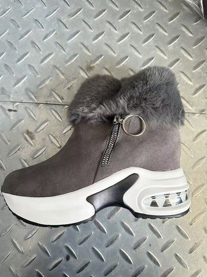 Damen Stiefel Sneaker mit Weichem Fellkragen Trendy Reißverschluss