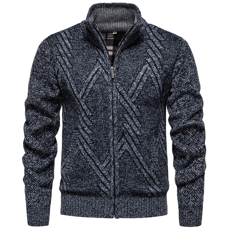 Herren Strickjacke Modern mit Mikrofon und Lautsprecher.