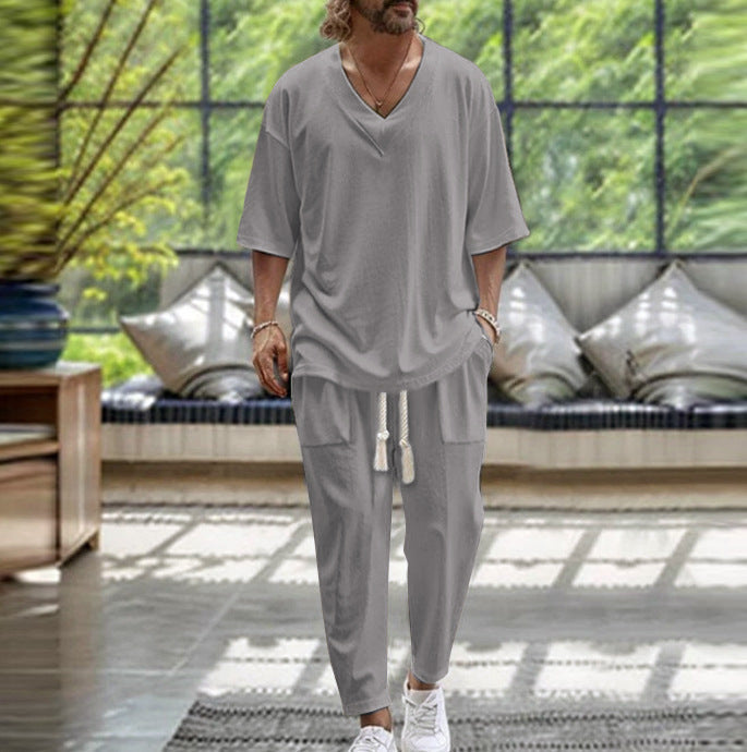 Herren Freizeitanzug Set Modern V-Ausschnitt Elastisch