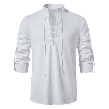 Herren Langarmhemd Modern Schnürfront Baumwolle