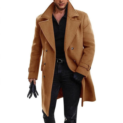 Herren Langmantel Eleganter Doppelknopf Schwarz