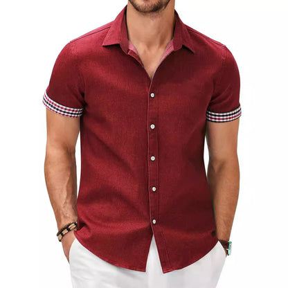 Herren Kurzarmhemd mit modernem Denim-Look und stylischem Karo-Muster BerlinGlamour, der das Leben erleichtert.