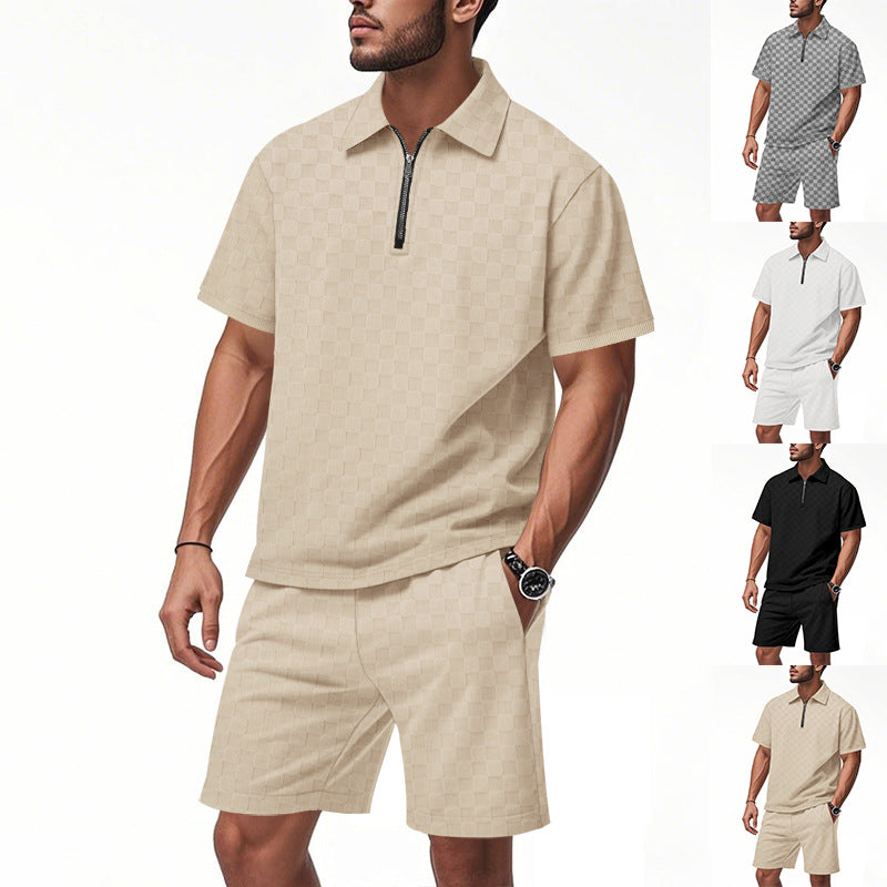 Herren Sportshirt Kurzarm mit Reißverschluss und Sportshorts - BerlinGlamour