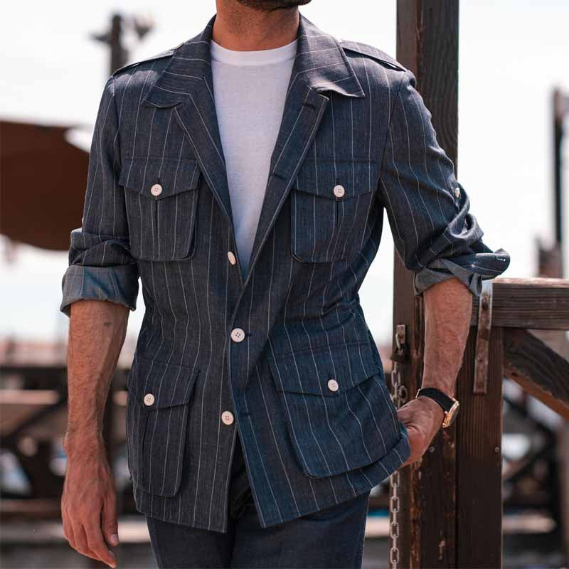 Herren Utility-Jacke Gestreift Modern Urban - BerlinGlamour