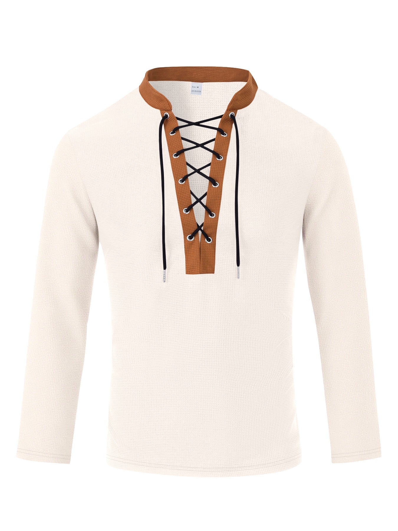Herren T-Shirt Langarm Modern Schnürung Melange Look