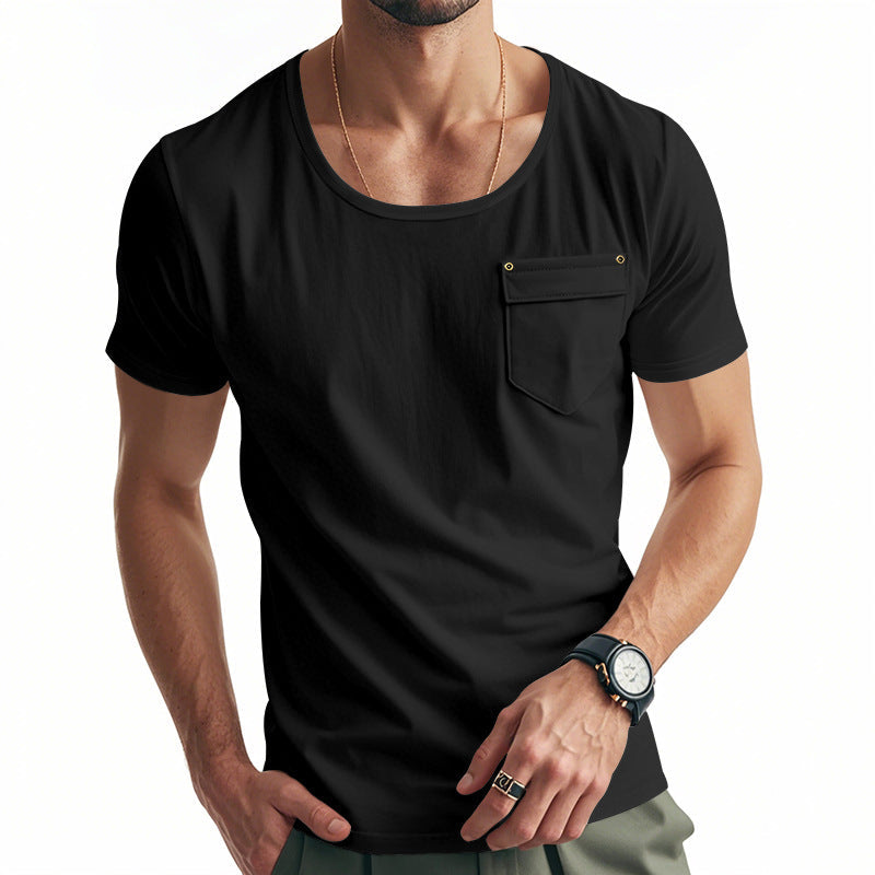 Herren T-Shirt V-Ausschnitt mit Brusttasche Casual Berlin