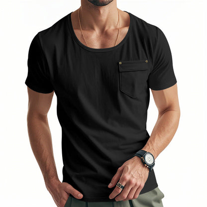 Herren T-Shirt V-Ausschnitt mit Brusttasche Casual Berlin