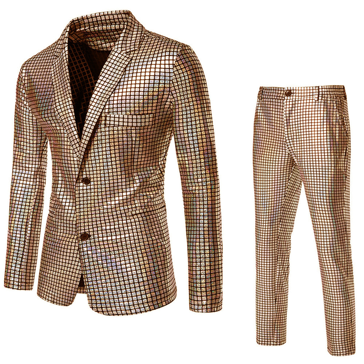 Herren Disco-Anzug Glitzernd Quadratmuster Partyanzug