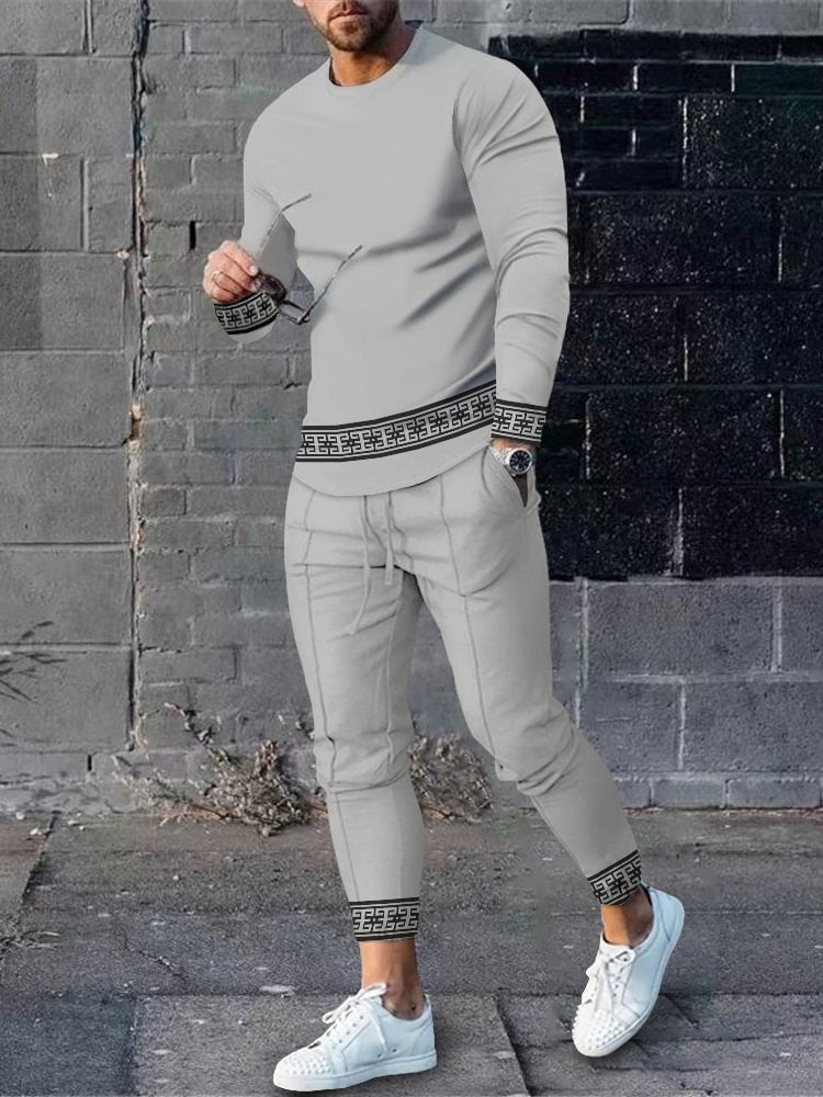Herren Sportset Langarmshirt Jogginghose Streifenmuster Modern