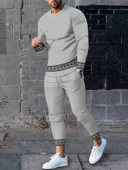 Herren Sportset Langarmshirt Jogginghose Streifenmuster Modern